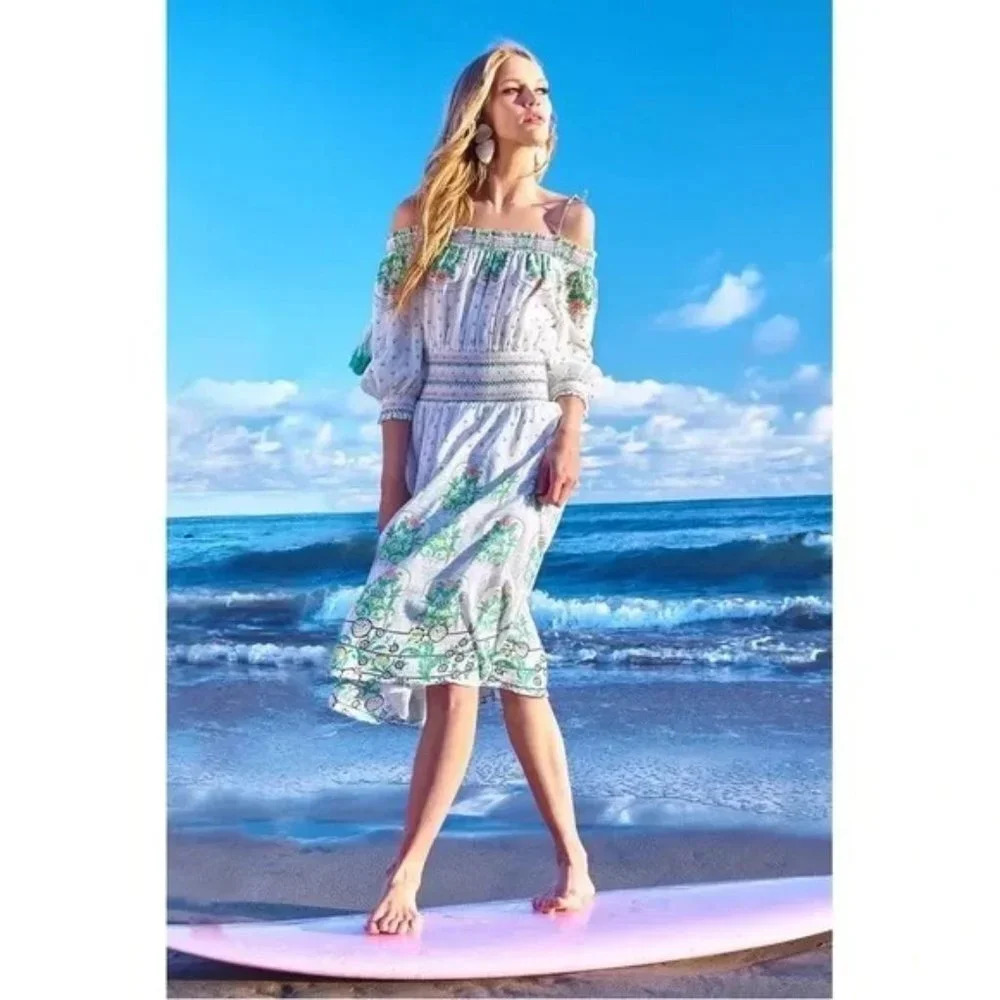 Alice + Olivia Sun Valley Trellis Multi White Green Dress $660 - Picture 2 of 14